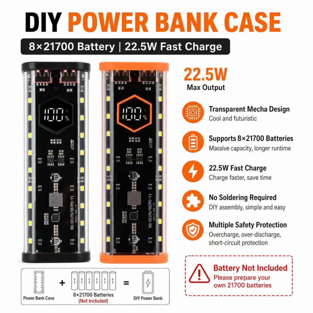 Diy Electronics Hobby - 8*21700 배터리 케이스 22.5W 고속 충전