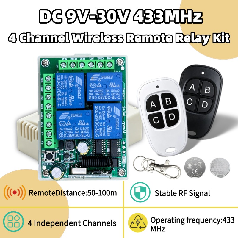 433MHz 범용 무선 원격 제어 DC 12V 4CH  - Diy Electronics Button 리뷰 및 가격